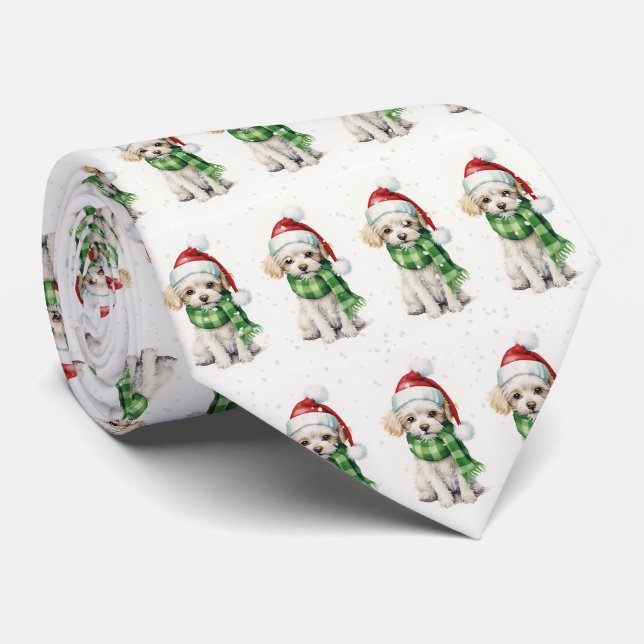 Weihnachtspoodle in Schneeflocken Krawatte (Gerollt)