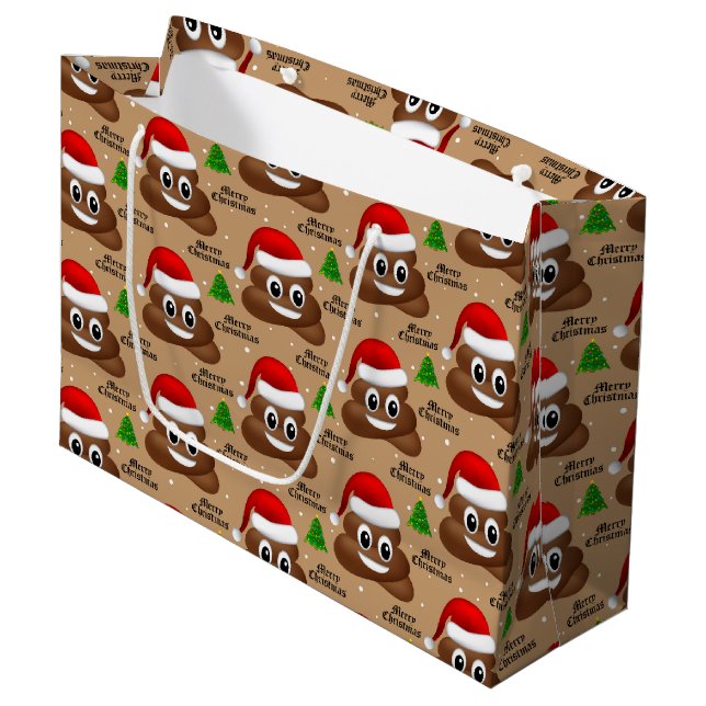 Weihnachtspooji mit Weihnachtsmannmütze Geschenkta Große Geschenktüte (Vorderseite Schrägansicht)