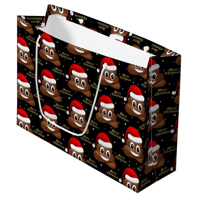 Weihnachtspooji mit Weihnachtsmannmütze Geschenkta Große Geschenktüte (Vorderseite Schrägansicht)