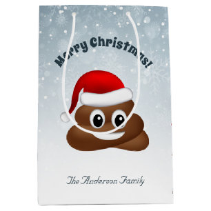 Weihnachtspooji mit Weihnachtsmannmütze Geschenkta Mittlere Geschenktüte