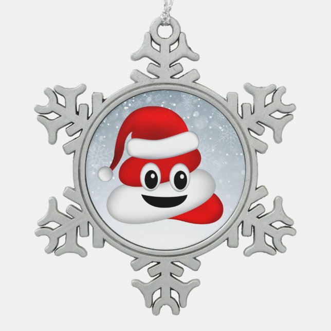 Weihnachtspooji mit Weihnachtsmannmütze Schneeflocken Zinn-Ornament (Vorderseite)