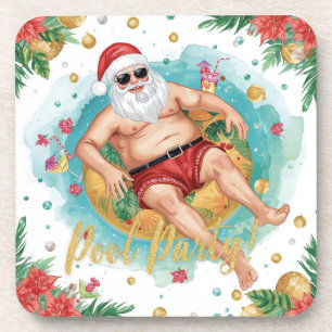 Weihnachtspoolparty mit dem Weihnachtsmann  Getränkeuntersetzer