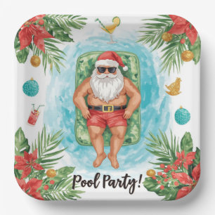 Weihnachtspoolparty mit dem Weihnachtsmann  Pappteller