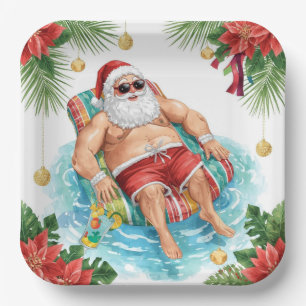 Weihnachtspoolparty mit dem Weihnachtsmann Pappteller