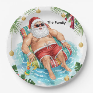 Weihnachtspoolparty mit dem Weihnachtsmann  Pappteller