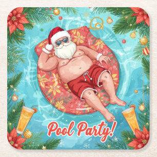 Weihnachtspoolparty mit dem Weihnachtsmann Rechteckiger Pappuntersetzer