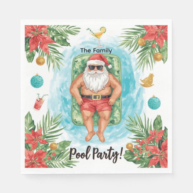 Weihnachtspoolparty mit dem Weihnachtsmann  Serviette (Vorderseite)