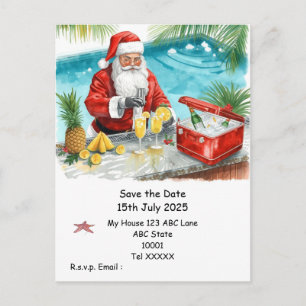 Weihnachtspoolparty – Santa Claus Save the Date Postkarte