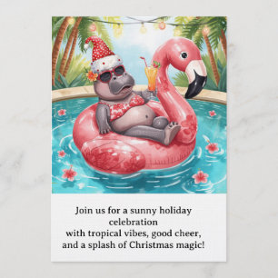 Weihnachtspoolparty Süßes Nilpferd auf Flamingo-S Einladung