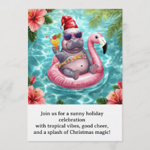 Weihnachtspoolparty  Süßes Nilpferd auf Flamingo-S Einladung