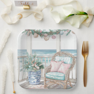 Weihnachtsportszene an der Küste Papierplatte Pappteller