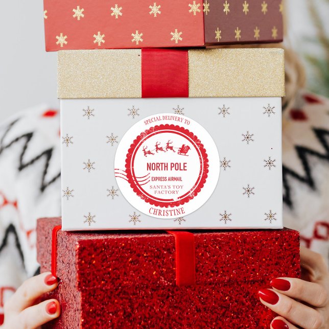 Weihnachtspost von Santa North Pole Lieferung Runder Aufkleber (Von Creator hochgeladen)