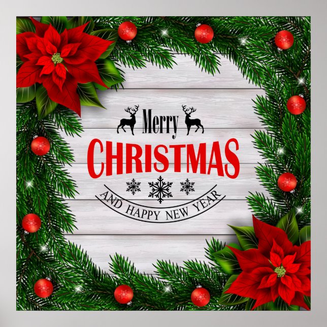 Weihnachtsposter mit Ästen und Dekoration (Vorne)