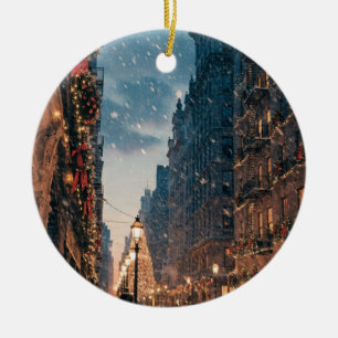Weihnachtsposter New York City Schnee Keramik Ornament