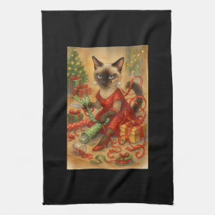 Weihnachtsposter Siamese Katze Feiertage Zuhause Geschirrtuch