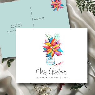 Weihnachtspostkarte - farbenfrohe Botanische Poins Feiertagspostkarte