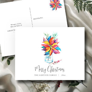 Weihnachtspostkarte - farbenfrohe Botanische Poins Feiertagspostkarte