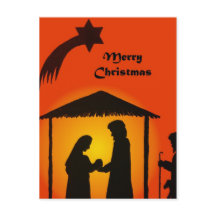 Weihnachtspostkarte mit Krippe-Silhouette