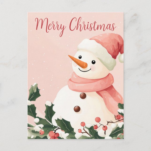 Weihnachtspostkarte mit niedlichem Schneemann Postkarte (Vorderseite)
