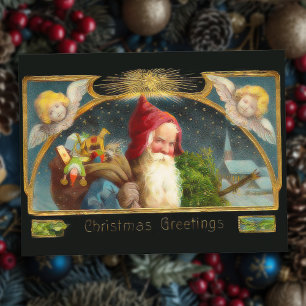 Weihnachtspostkarte mit Vintage-Santa und Engeln Feiertagspostkarte