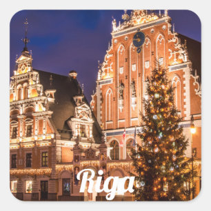 Weihnachtspostkarte von Riga Quadratischer Aufkleber