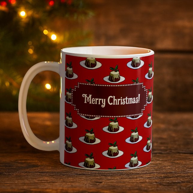 Weihnachtspudding Frohe Weihnachten! Stechpalmen-M Kaffeetasse (Von Creator hochgeladen)