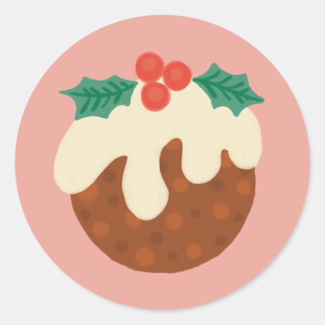 Weihnachtspudding-Illustrationsaufkleber Runder Aufkleber (Vorderseite)