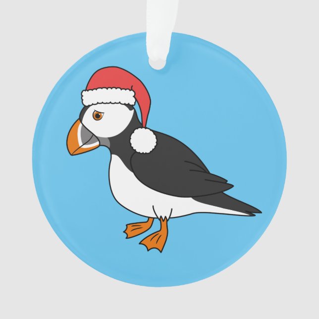 WeihnachtsPuffin mit roter Weihnachtsmannmütze Ornament (Vorderseite)