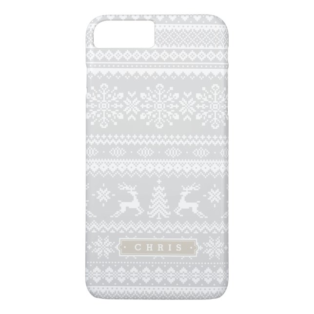 Weihnachtspulli, graue, schimmernde isle-Muster, M Case-Mate iPhone Hülle (Rückseite)