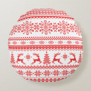 Weihnachtspulli, Rotlichtisenmuster Rundes Kissen
