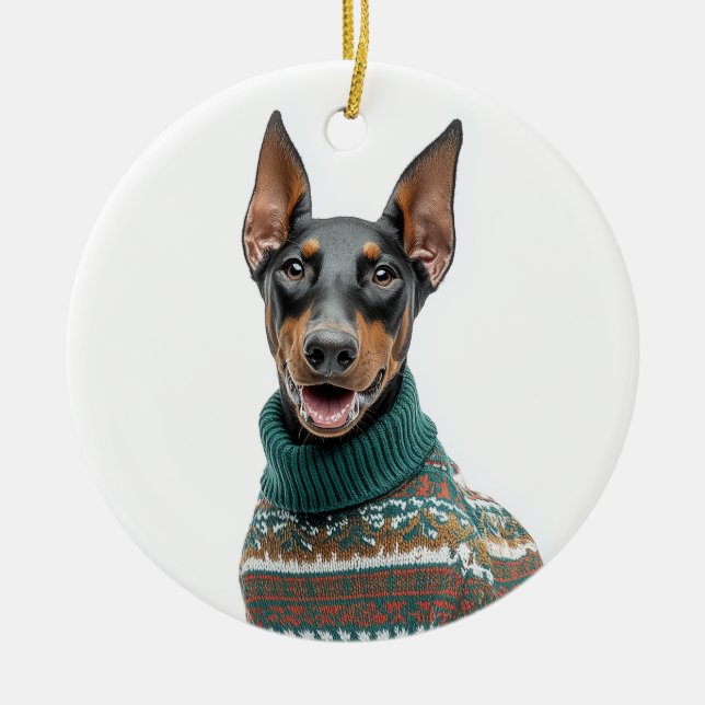 Weihnachtspullover Dobermann Keramik Ornament (Vorne)