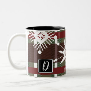 Weihnachtspullover Karo Initiale Schneeflocke Weih Zweifarbige Tasse