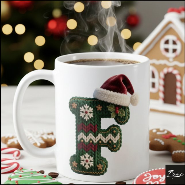 Weihnachtspullover mit Buchstabe F und Santa-Hut Kaffeetasse (Von Creator hochgeladen)