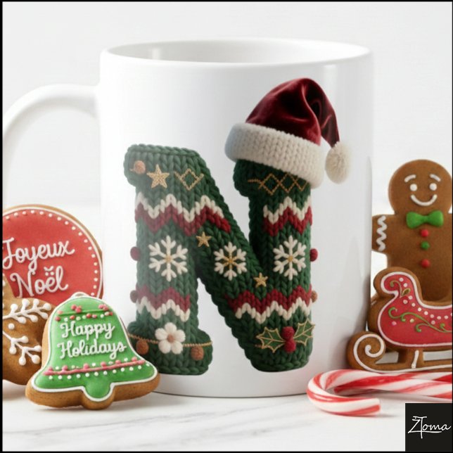 Weihnachtspullover Strickbuchstabe N Weihnachtsman Kaffeetasse (Von Creator hochgeladen)
