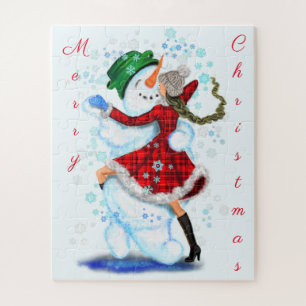 Weihnachtspuzzle Geschenk Snowman und Girl Dance