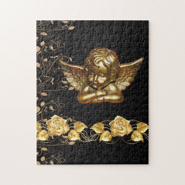 Weihnachtspuzzle Gold Pinguin Floral (Vertikal)