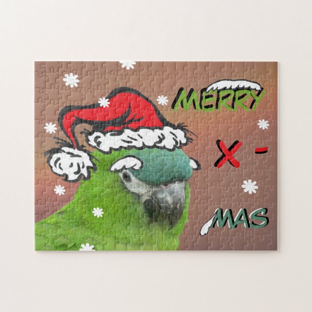 Weihnachtspuzzle: Green Lorikeet Santa (Horizontal)