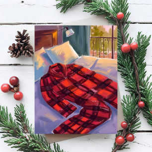 Weihnachtspyjamas Rot Kariert Feiertagspostkarte