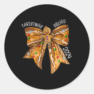 Weihnachtsquadrat 2024 Gingerbread Bow Coquette No Runder Aufkleber