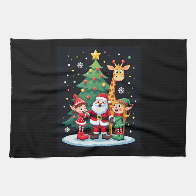 Weihnachtsquadrat Santa Giraffe Elf Dabbing Matchi Geschirrtuch (Horizontal)