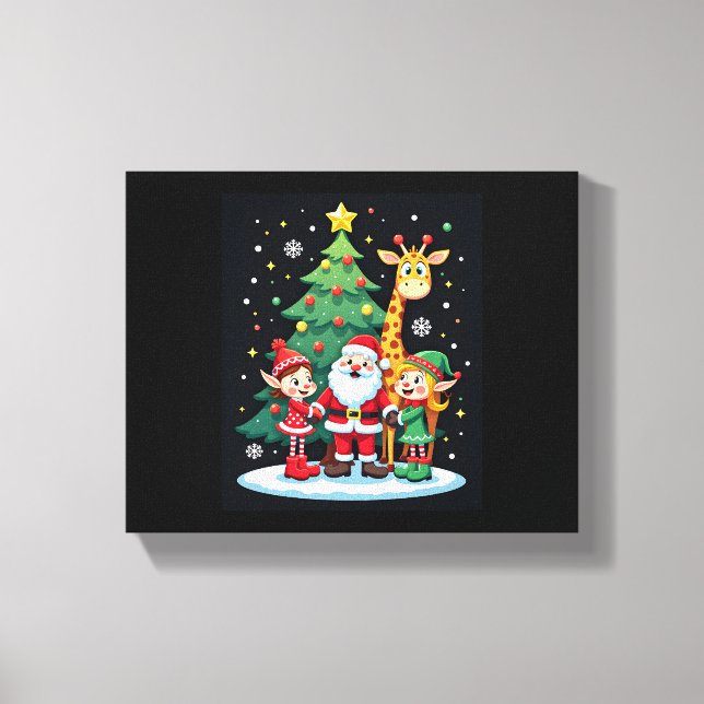 Weihnachtsquadrat Santa Giraffe Elf Dabbing Matchi Leinwanddruck (Vorderseite)