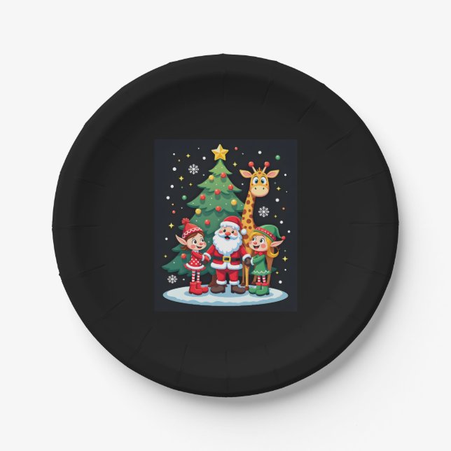 Weihnachtsquadrat Santa Giraffe Elf Dabbing Matchi Pappteller (Vorderseite)