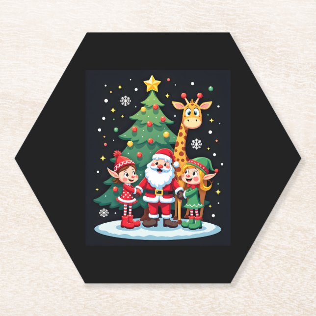 Weihnachtsquadrat Santa Giraffe Elf Dabbing Matchi Untersetzer (Vorderseite)