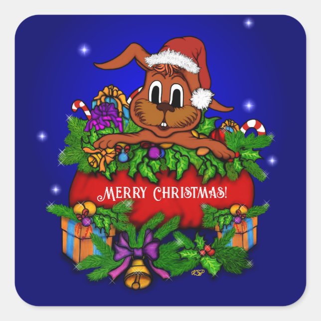 WeihnachtsRabbit Quadratischer Aufkleber (Vorderseite)