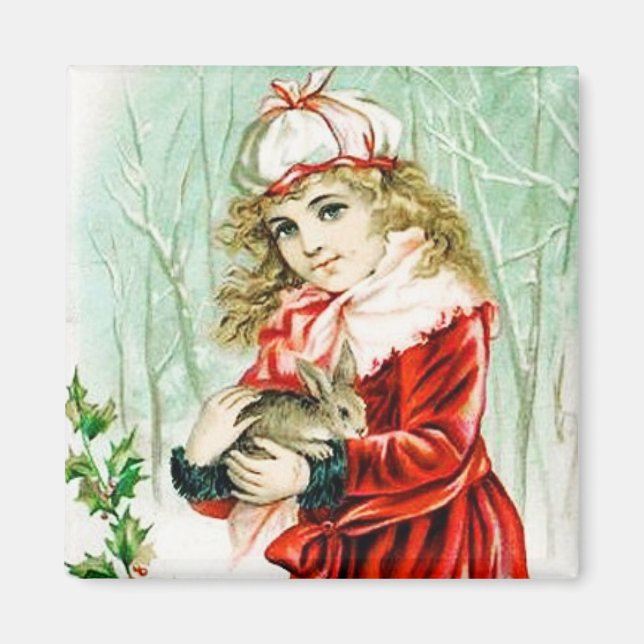 Weihnachtsrabbit Vintag Magnet (Vorne)