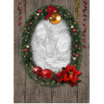 Weihnachtsrahmen für Ihr Foto! Freistehende Fotoskulptur<br><div class="desc">Fügen Sie bitte Ihr Foto ein. Was Sie sehen,  ist,  was Sie erhalten,  also sich vergewissern,  dass es passt (andernfalls,  fragen Sie mich für Hilfe).  
Mehr Einzelteile mit diesem Entwurf: www.zazzle.com/aura2000/wreath</div>