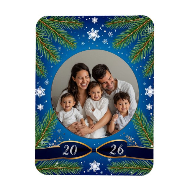 Weihnachtsrahmen mit Kiefernzweigen Magnet (Vertikal)