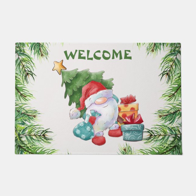 Weihnachtsrahmen und Gnome-Türmchen Fußmatte (Vorderseite)