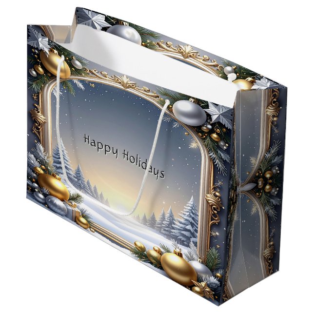 Weihnachtsrahmen Weihnachtsgeschenk-Tasche Große Geschenktüte (Vorderseite Schrägansicht)