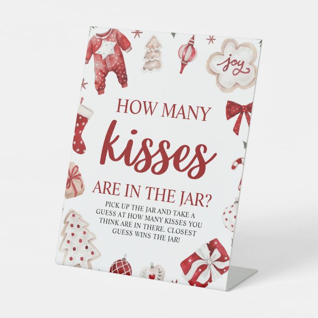 Weihnachtsratte Wie viele Kisses Baby Shower Game Sockelschild (Vorderseite)